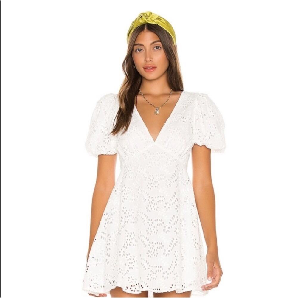Lovers + Friends Arden white eyelet open back puff sleeve dress Extra Large XL